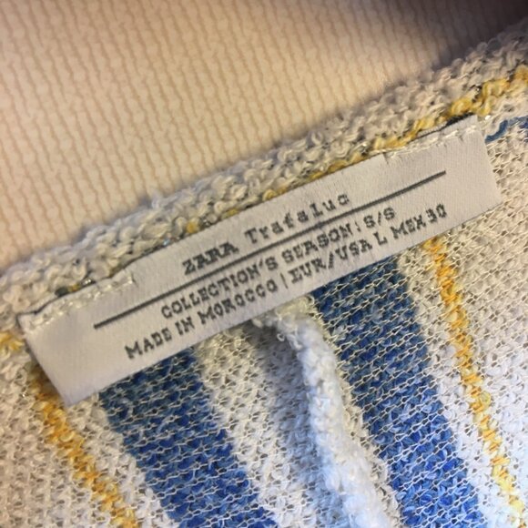 Zara Terry Cloth Romper Womens Large White Blue Yellow Stripe Beach Swim Cover - Picture 7 of 9